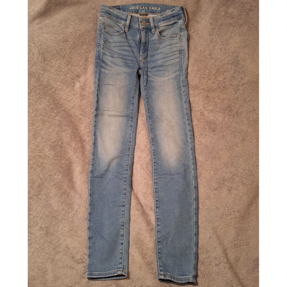 AMERICAN EAGLE Super Stretch Jegging Women Size 00 Jeans Light Blue Faded